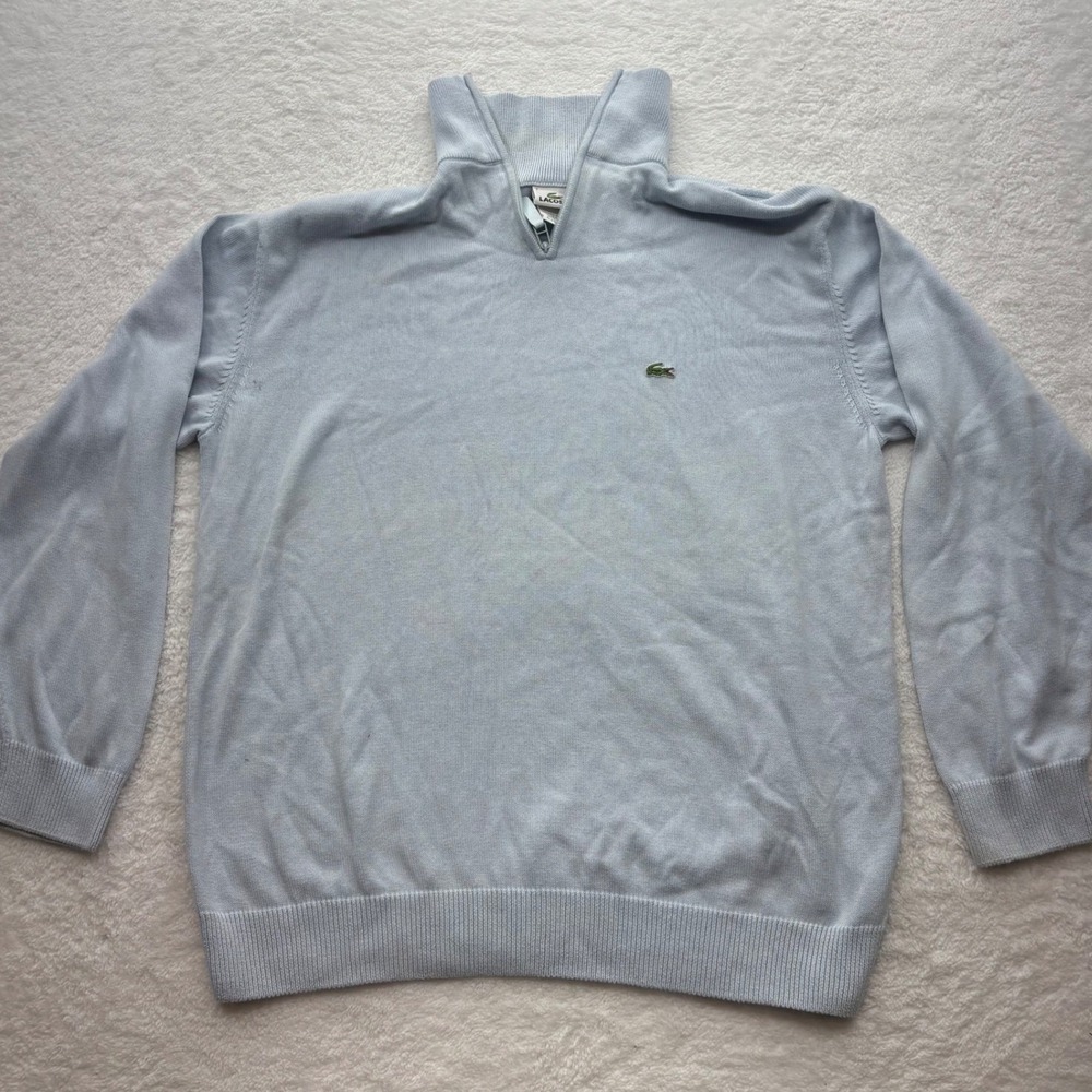 Lacoste Mens Light Blue 100% Cotton Quarter Zip Pullover Sweater Size 7 XL